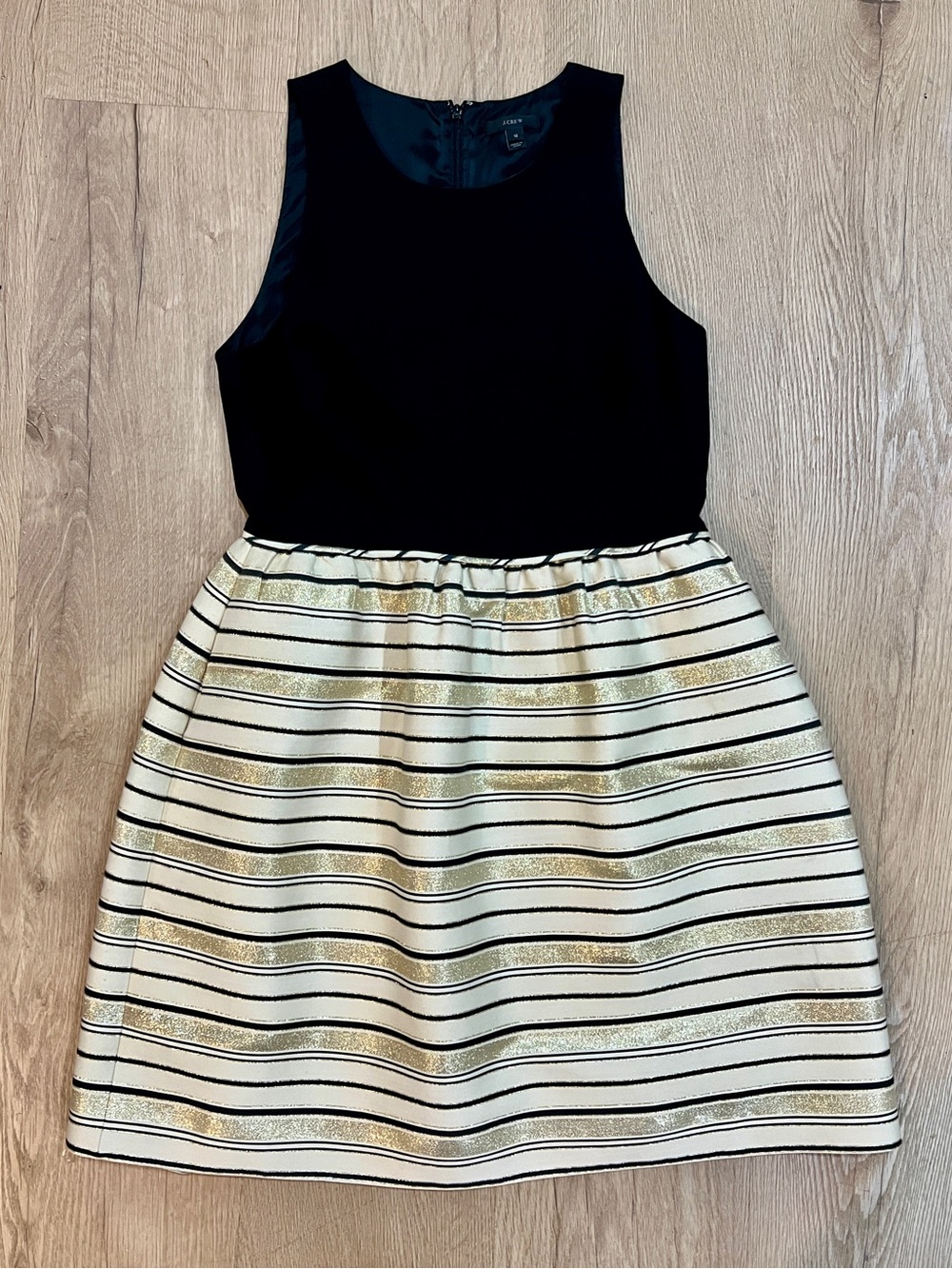J. Crew Size 12 Black Gold & Cream Striped Cocktail Party Dress Excellent